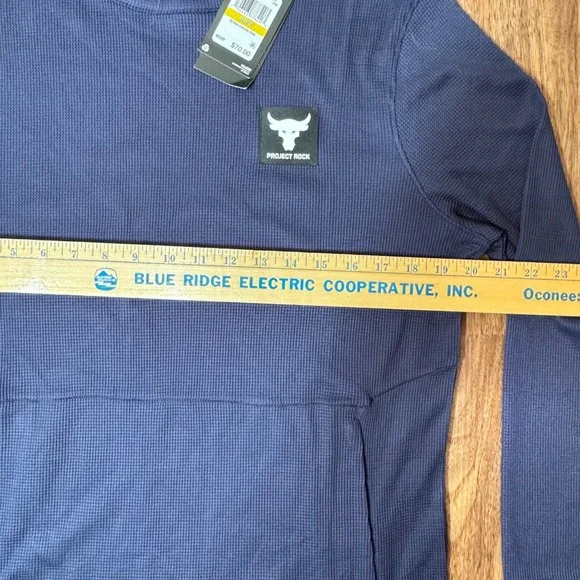 Under Armour NWT Project Rock Mens M Long‎ Sleeve Fitted Thermal Crew Shirt Blue - Picture 9 of 10